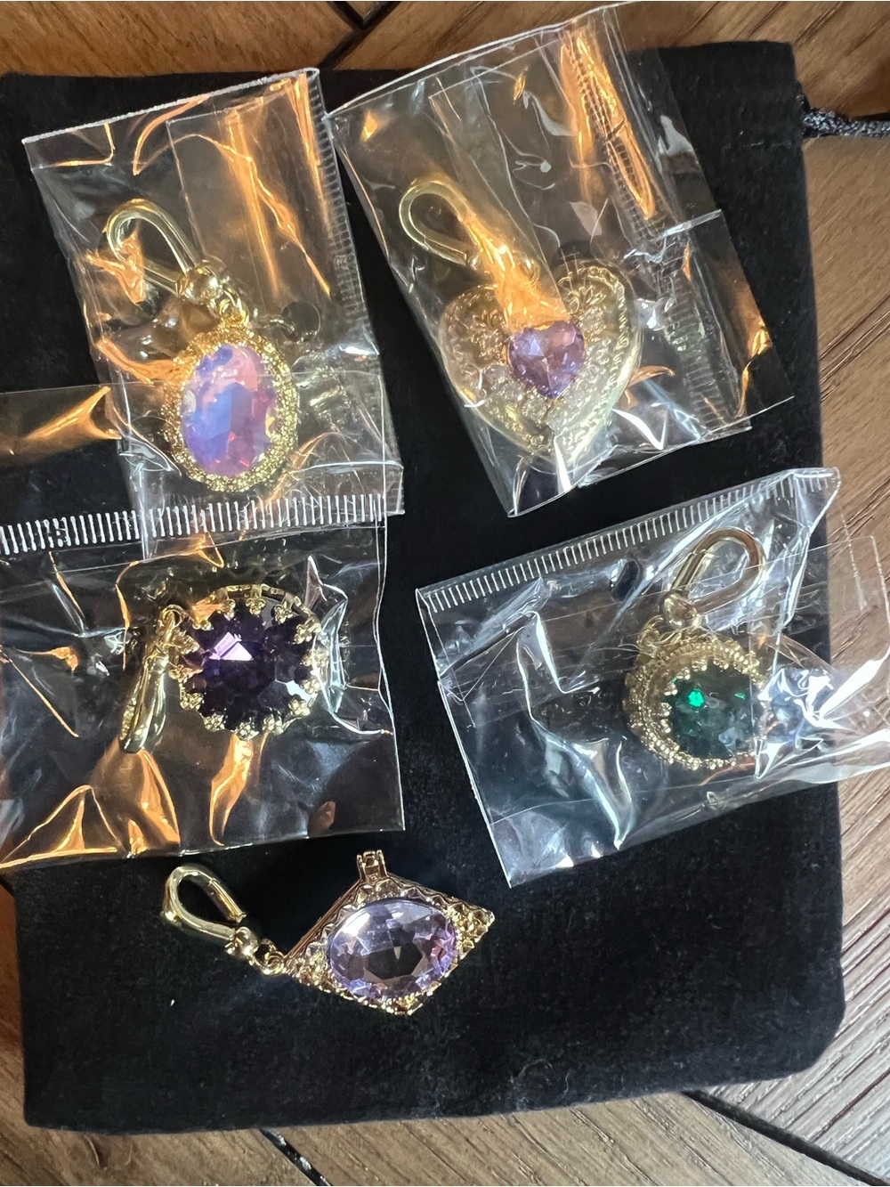 Gold-Tone Purple and Green Gemstone Charm Set - Women Jewelry Necklaces